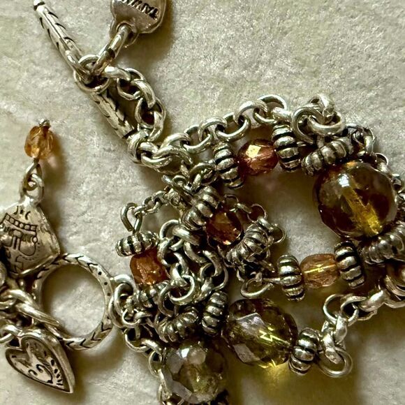 Brighton Heart Charm Bracelet Beaded Double Strand Toggle Clasp 8” - Picture 12 of 17